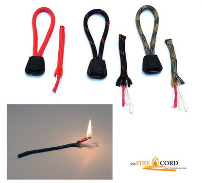 550 Paracord FireCord Zipper Pulls